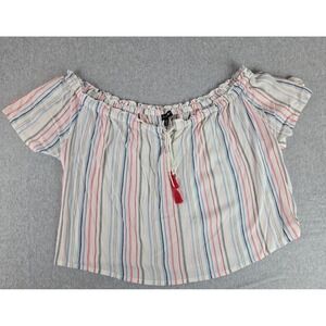 Derek Heart Women Size 3X Boho Short Sleeve Top Striped Linen Off Shoulder Shirt